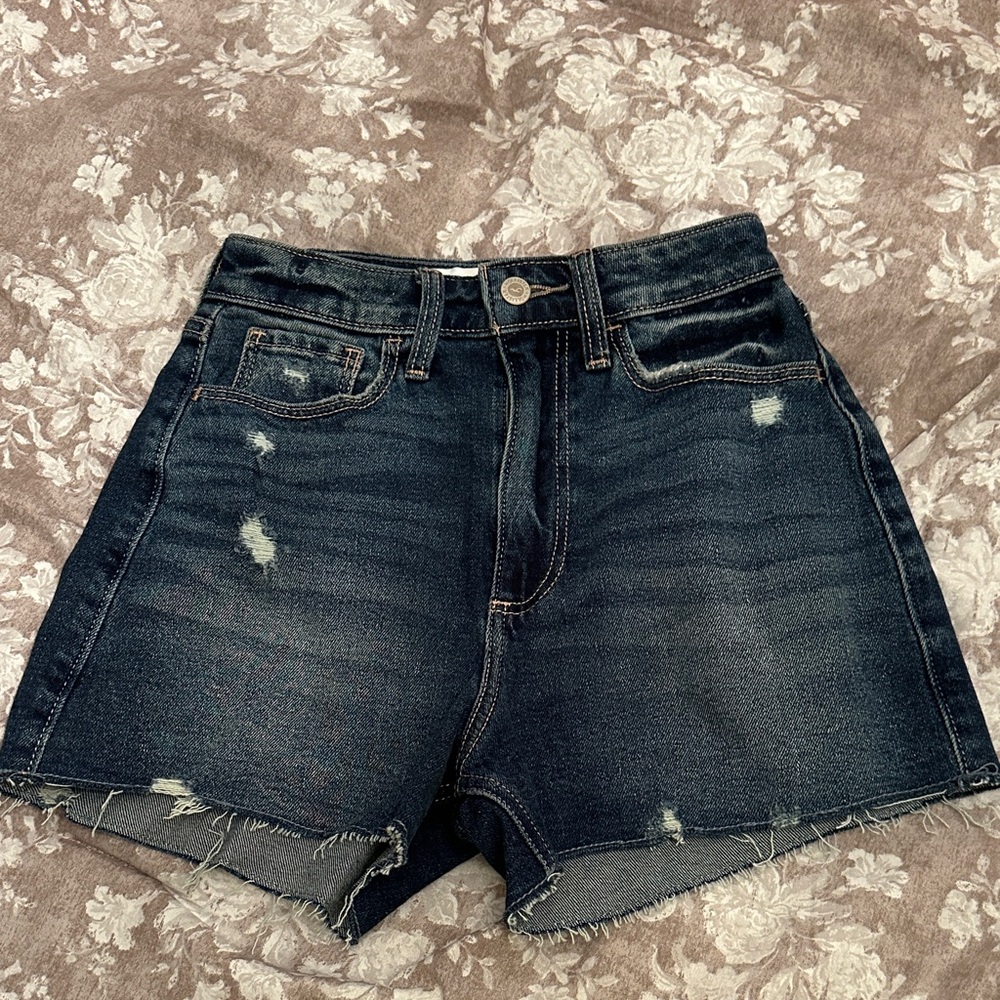 Hollister Dark Blue Distressed Jean Shorts